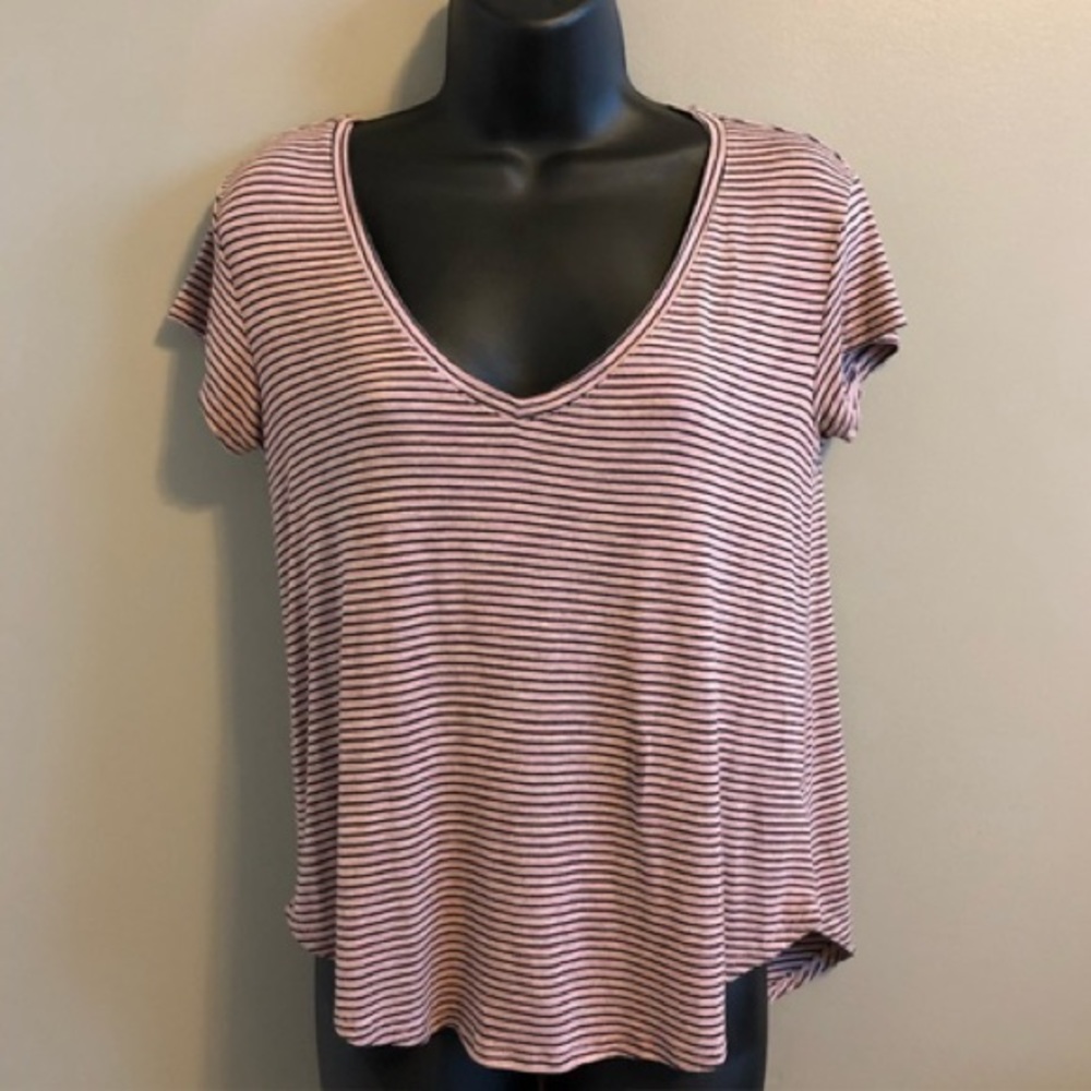 AE Pink and Black Striped V-neck Tee!